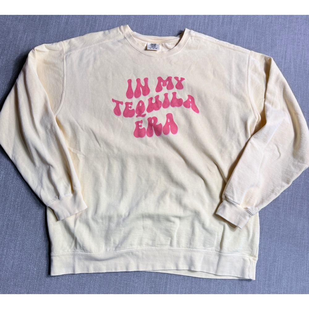 Comfort Colors In My Tequila Era Sweatshirt Yellow Pink Graphic XL W2 05